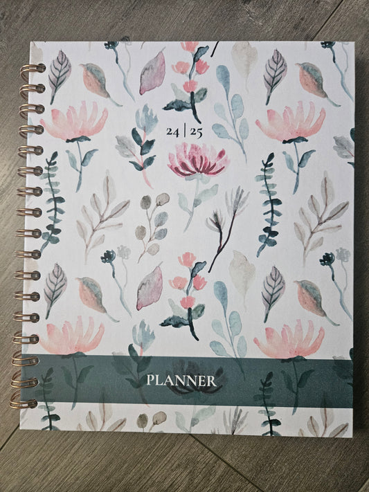 Agenda hebdomadaire à fleurs vertes 2025