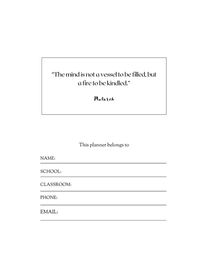 front page of planner with quote