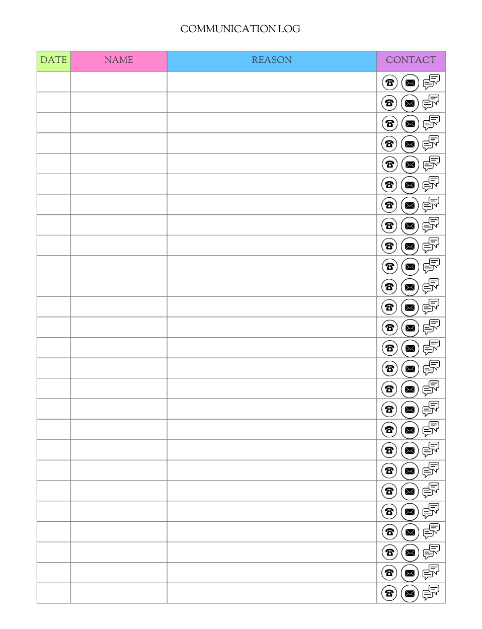 rainbow themed communication log