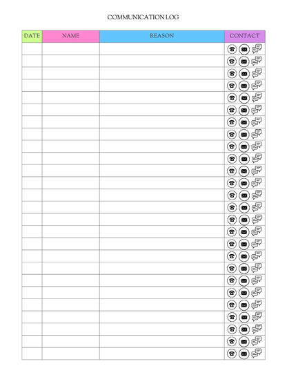 rainbow themed communication log