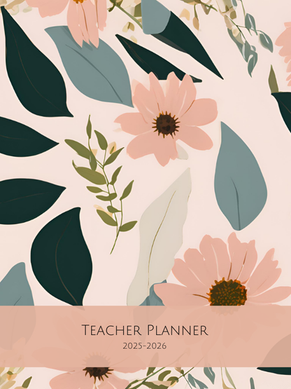 pink flowers with different colored green leaves on a cream background