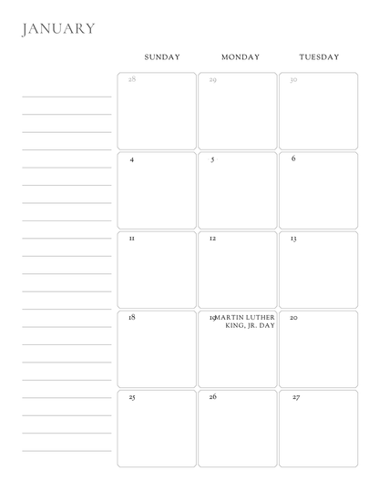 Agenda hebdomadaire à fleurs vertes 2025