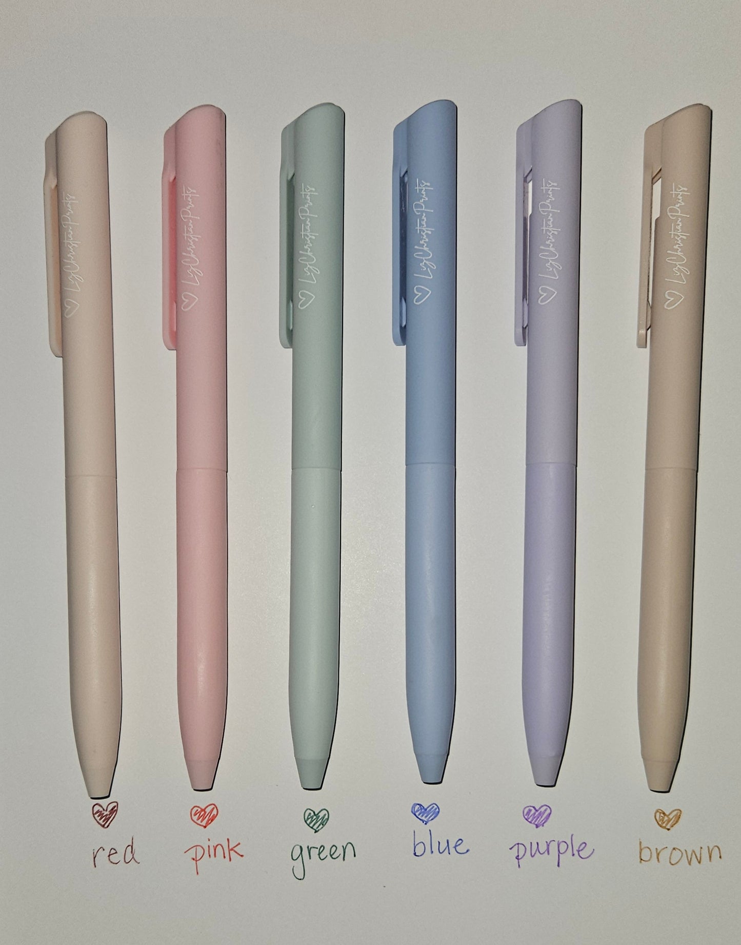 six gels pens with color examples